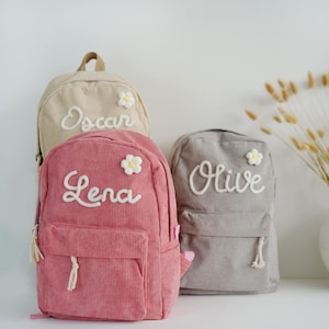 子供用刺繍入りミニバックパック | パーソナライズされたコットン製幼児用バッグ | カスタムネーム入り幼稚園パック | 初めての登校日のギフト | 初心者のお母さんへのギフト