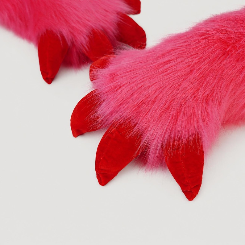 Rękawice Scraps Paw Dandys World Fursuit Hands Salmon Pink Cat Paws Magenta Claws Roblox Cosplay zdjęcie 5