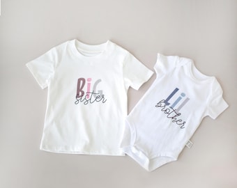 Magliette abbinate per fratelli, tutina personalizzata per neonata, maglietta carina per bambini con annuncio, set coordinato per neonati, sorella maggiore, fratellino