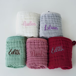 Baby Mulltuch, Spucktuch Personalisiert, Baby Geschenk mit Name, Bio Baumwolle, Neugeborene Baby Shower Geschenk, Gender Neutral Baby Geschenk