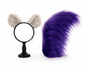 Rarity Ears Tail Set, MLP Cosplay, Handmade White Pony Ears, Purple Tail, My Little Pony Unicorn, MLP Fan, Halloween & Birthday Gift