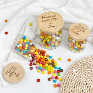 Personalized Glass Jar with Wooden Lid - Custom Name Kitchen Storage, Candy Cookie Container, Mom Gift Idea, Wedding Baby Shower