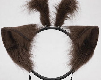Brown nekomimi accessories, Alien Cat Ears Headband, Kemonomimi, Posable Ears, Animal Headpiece, Alien kitty ears, Therian Gear