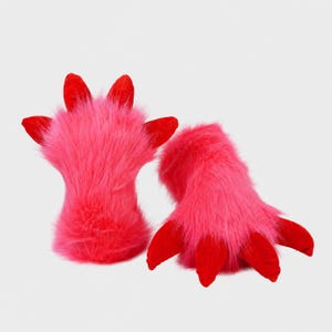 Rękawice Scraps Paw Dandys World Fursuit Hands Salmon Pink Cat Paws Magenta Claws Roblox Cosplay zdjęcie 9