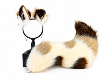 Coffee Dog Ears & Tail Set – Handmade Furry Canine Costume for Cosplay Convention, Kawaii Kemonomimi ears and tail, Therian gear