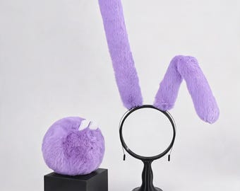 Purple Faux Fur Bunny Ears Headband, Jax Cosplay Accessory, Posable Animal Ears, Therian tail, Kawaii Accessory