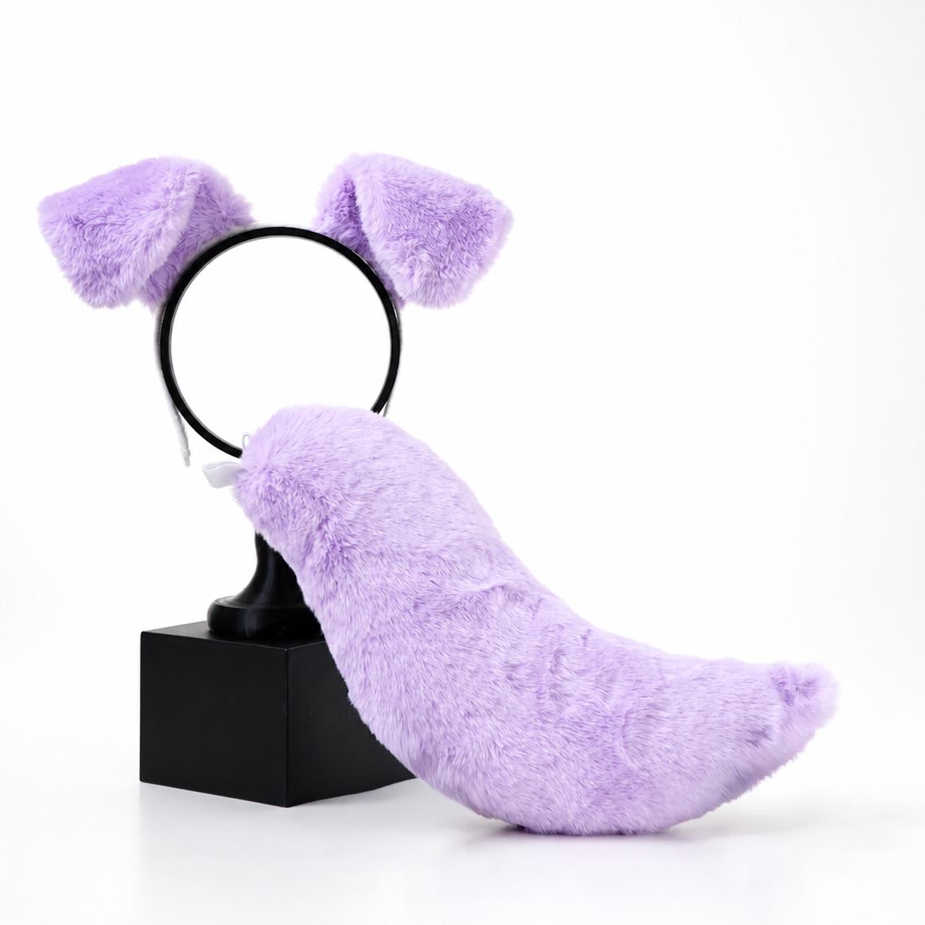 Lavender Floppy Puppy Ears and Tail Set, Pastel Dog Cosplay Accessory, Fluffy Faux Fur Therian Gear
