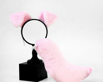 Pink Puppy set, Floppy Dog Ears and Tail Set, Fluffy Cosplay Accessory, Faux Fur Therian Gear,Fursuit Partial, Party Photo Prop, Kawaii gift