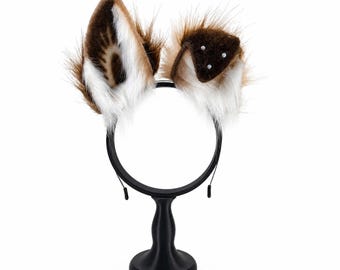 Coffee Strawberry puppy Ears – Cosplay Head Accessories for Kemono / shepherd ears, Handmade Furry Ears for Convention, Faux Fur Accessory