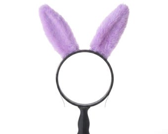 Tiara com orelhas de coelho roxas, orelhas de animal, pele sintética articulada, acessório Therian, acessório de pele sintética, ideal para cosplay de Jax em convenções.