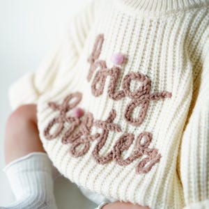 Handmade Personalized Baby Jumper, Embroidered lil brother big brother sweater,Toddler Birthday gift, Newborn Knit Toddler Custom Sweater