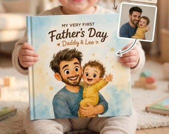 Livro de histórias personalizado com fotos para o primeiro Dia dos Pais, livro para o primeiro Dia dos Pais, primeiro Dia dos Pais do bebê com o papai, livro de histórias para o papai e o bebê