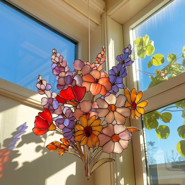 Vibrant Wildflower Suncatcher, Wildflower Acrylic Suncatcher, Wildflower Window Hanging Decor, Florist Suncatcher, Gift for Flower Lover