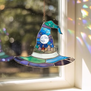 Halloween Witch Hat Sun Catcher, Acrylic Hanging Hat Ornament, Magical Witch Window Decor, Halloween Wall Hanging, Spooky Decoration