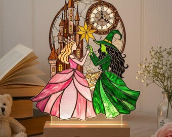 Personalized Wicked Fantasy LED Night Light, Fairy Tale Witch & Princess Lamp, Elphaba and Glinda, Wicked The Musical Gift