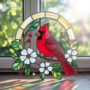 Atrapasol acrílico de Cardenal Rojo, Atrapasol de Pájaro Rojo, Decoración de Cardenal con Pájaro y Flor, Colgante para Amantes de los Cardenales, Atrapasol conmemorativo de Aves