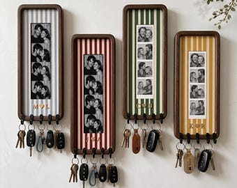 Custom Photo Strip Key Holder With Initials, Personalized Picture Key Rack, Romantic Memory Frame, Couple Photo Strip Frame,Wedding Keepsake