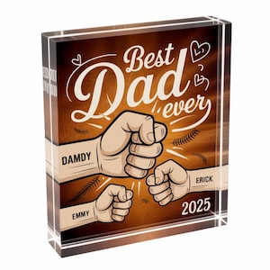 Fist Bump, Papa und Kinder Acrylblock Plakette, Auto Clip, Schlüsselbund, benutzerdefinierte Namen Sammelkarte, personalisierte Vatertagsgeschenk, Geschenke für ihn