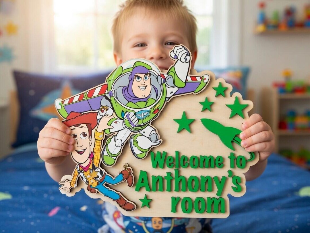 Personalized Buzz Woody Space Room Sign, Toy Story Kids Door Decor ...