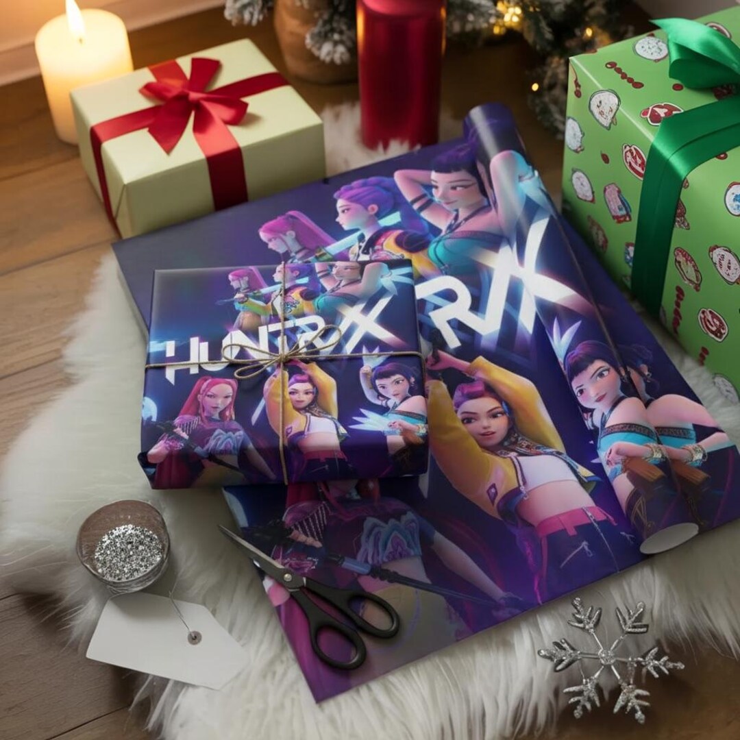 Huntrix Wrapping Paper, Kpop Demon Hunters Gift Wrap, Futuristic Neon ...