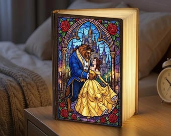 Beauty And The Beast Book Lamp, Belle And Beast Dancing Scene, LED Foldable Book Light, Romantic Fairytale Night Light