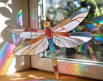 Colorful Dragonfly Suncatcher, Dragonfly Window Hanging, Nature Suncatcher, Dragonfly Home Decor, Gift for Plant Lover, Garden Decor