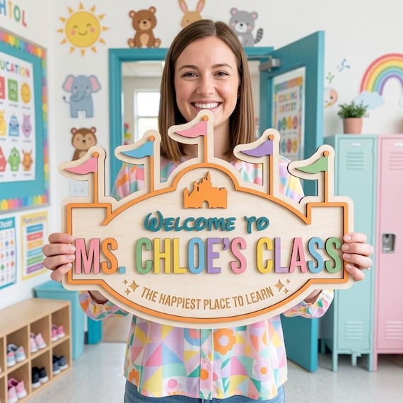 Custom Disney Teacher Welcome Sign, Disney Class Wall Decor, Disney Teacher Gift, Teacher Appreciation, The Happiest Place to Learn