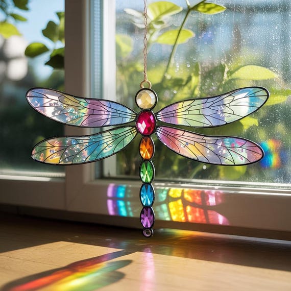 Dragonfly Suncatcher, Dragonfly Window Hanging, Nature Suncatcher, Dragonfly Ornament, Gift for Plant Lover, Garden Decor