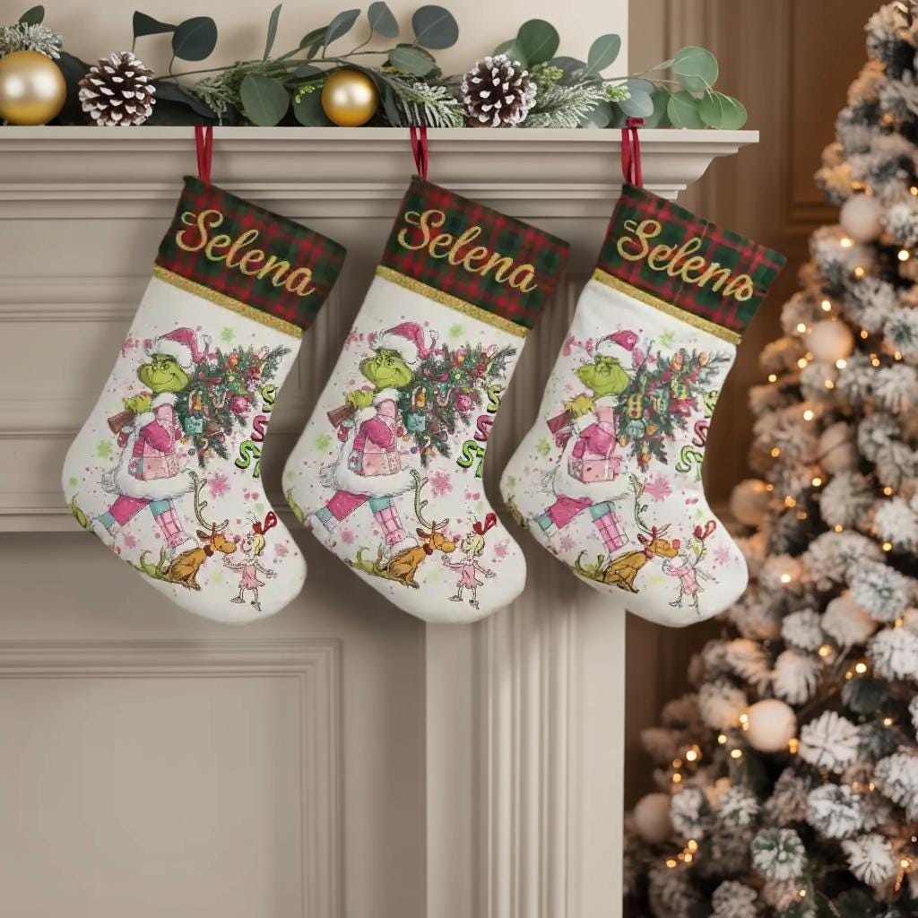 Discover Personalized funny character Christmas Stocking, Custom Stockings With Name, Funny Holiday Fireplace Decor, Sti Sta Stu