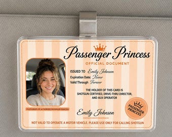 Custom Passenger Princess Card, Car Accessories, Car Decor Gift for Husband, Girlfriend Photo for Visor