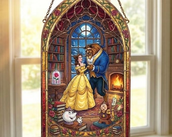 おとぎ話：美女と野獣「ローズ」 - ステンドグラスの窓用ステッカー