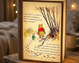 Winnie The Pooh Book Lamp, Pooh And Piglet Friendship Quote, Classic Book Light, LED Foldable Book Lamp, Disney Quote Night Light
