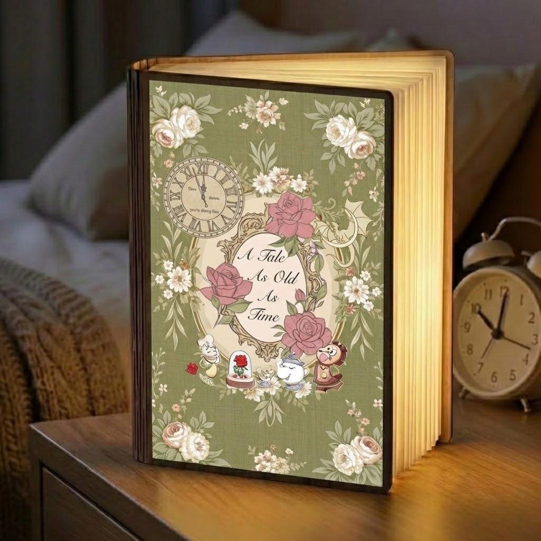 Beauty and the Beast Book Lamp, Tale as Old as Time, Belle Stained ...