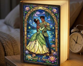 Tiana And Naveen Book Lamp, Princess And The Frog Dancing Scene, LED Foldable Book Light, Romantic Fairytale Night Light