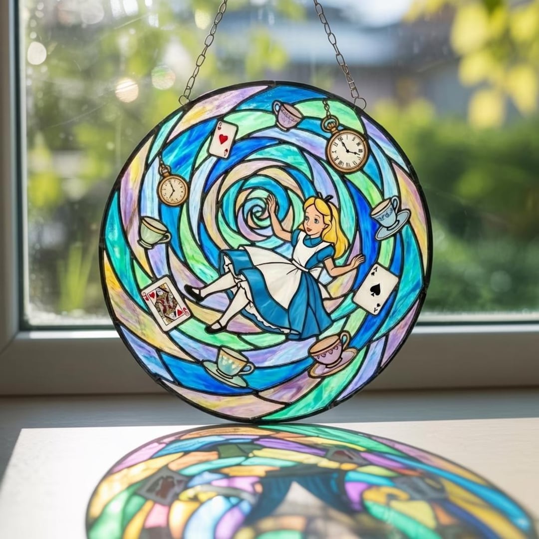 Alice in Wonderland Suncatcher, Alice Falling Down Rabbit Hole Window ...