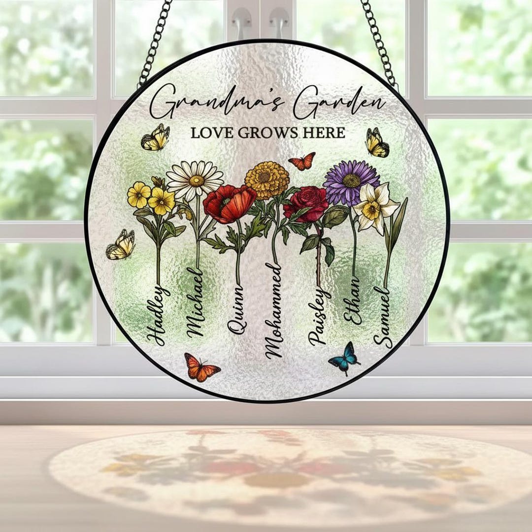 Custom Grandma's Garden Stained Glass, Personalized Love Grows Here ...