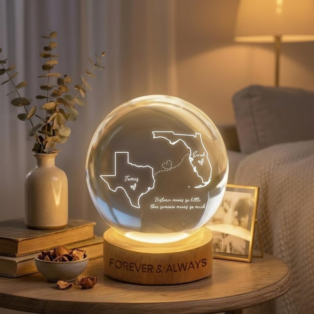 Carl and Ellie Crystal Ball LED Night Light, Personalized Disney Couple ...