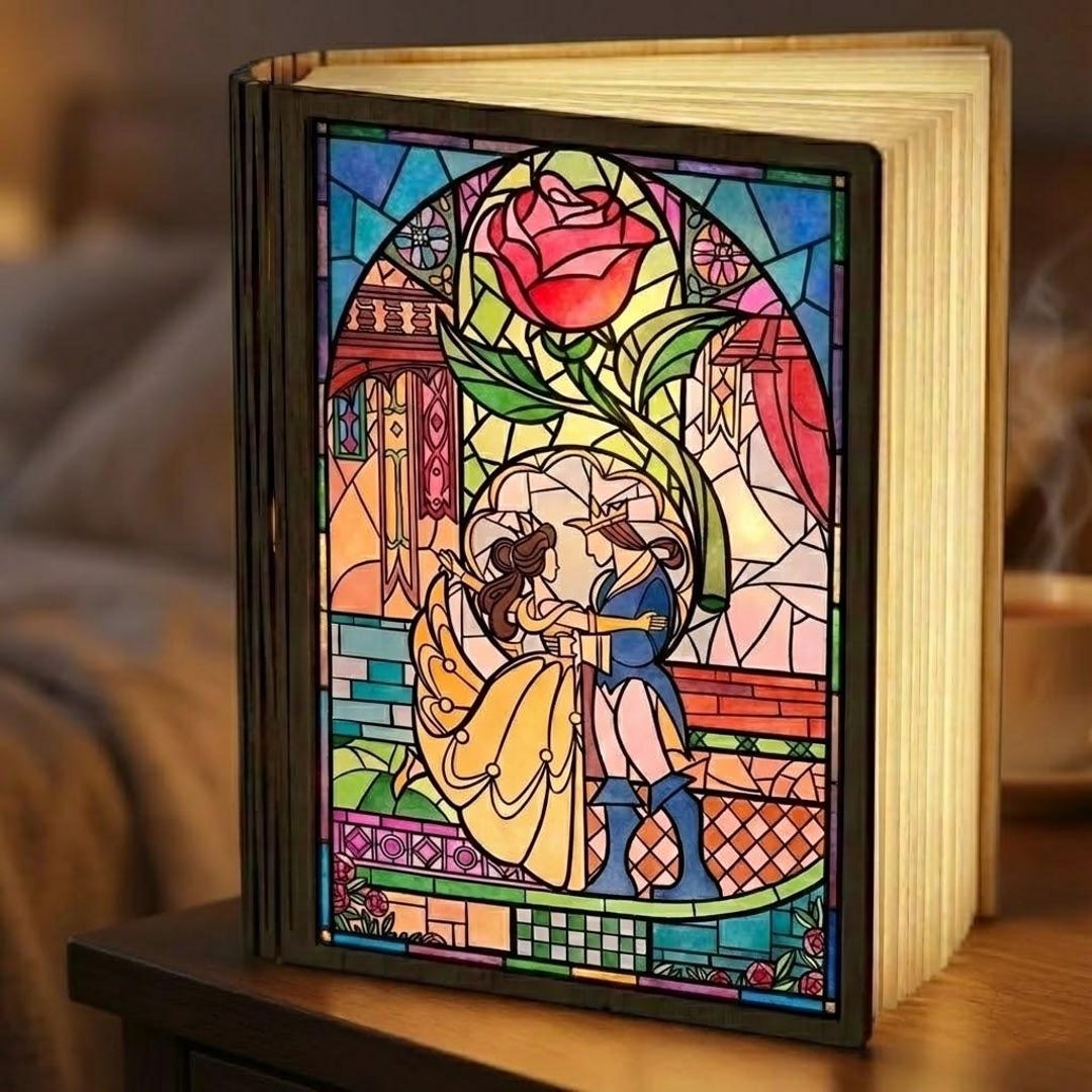 Beauty and the Beast Book Lamp, Belle and Beast Lamp, Enchanted Rose ...