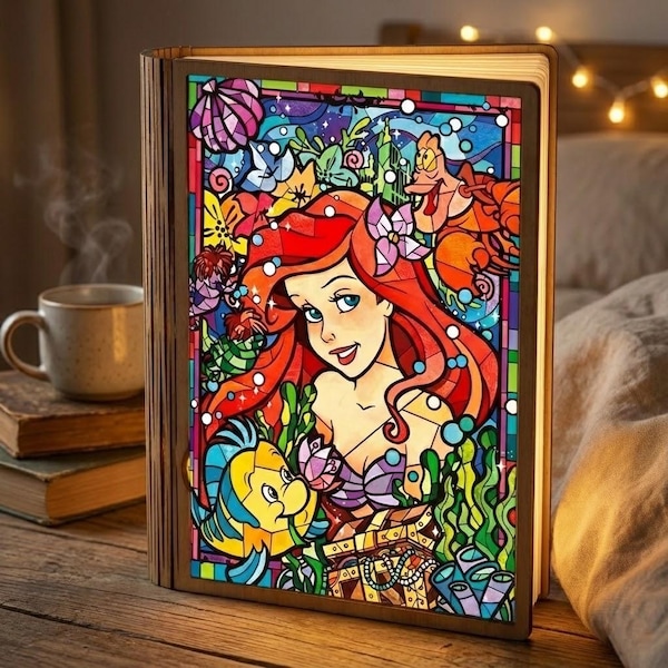The Little Mermaid Book Lamp, Ariel Lamp, Under The Sea Princess Scene, LED Foldable Book Light, Disney Night Light, Bookish Gift