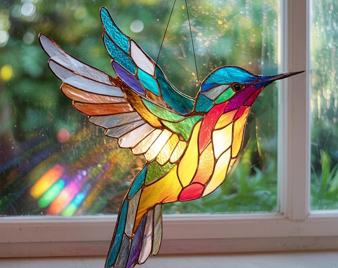 Colorful Hummingbird Suncatcher, Hummingbird Acrylic Stained Glass Suncatcher, Hummingbird Ornament,Hummingbird Lover Decor, Bird Lover Gift