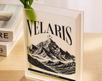 Jarrón acrílico con forma de libro Velaris City of Starlight, jarrón ACOTAR con forma de libro, jarrón de fantasía para amantes de los libros, regalo de Navidad para amantes de los libros de fantasía.