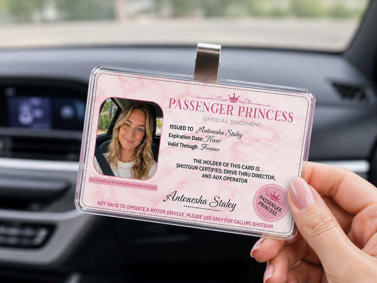 Custom Passenger Princess Card, Car Accessories, Car Decor Gift