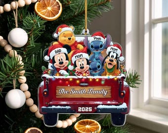 Enfeite de acrílico personalizado com personagens da Disney, presente de Natal personalizado com Mickey e seus amigos, lembrança de Natal com nome de família