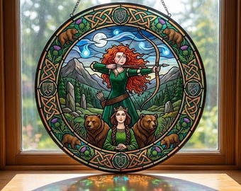 Merida Brave Stained Glass Suncatcher, Archer Princess Window Art, Disney Brave Decor, Scottish Fairytale Sun Catcher Gift