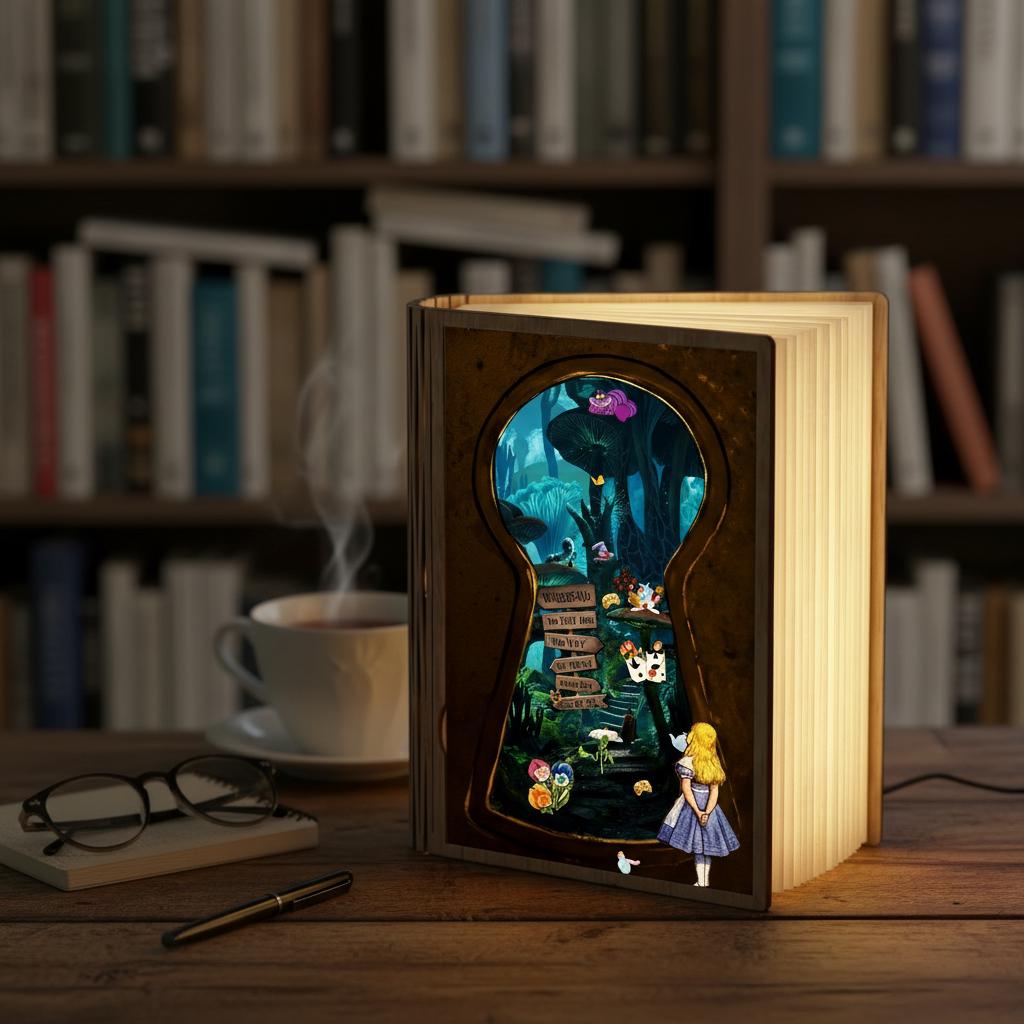 Alice in Wonderland Book Lamp, Alice Keyhole Wonderland Scene Art ...