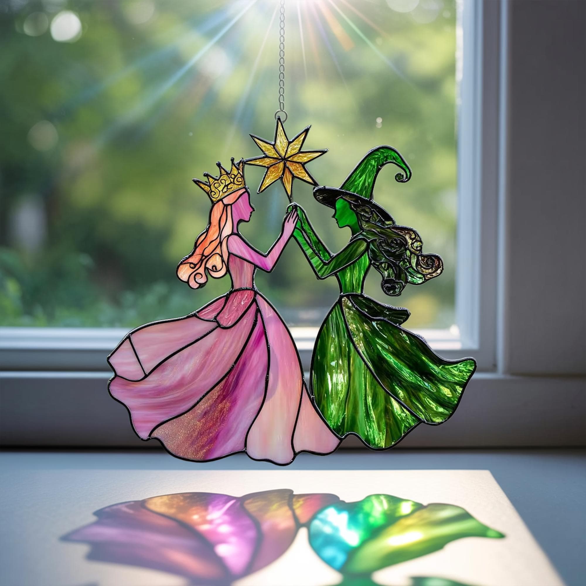 Elphaba and Glinda Suncatcher, Wicked Musical Decor, Witch Art