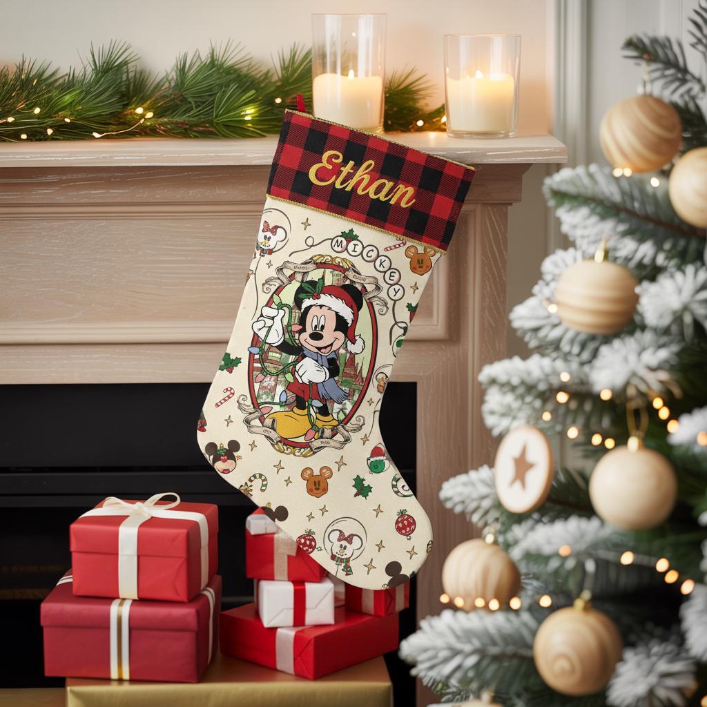 Discover Personalized Mickey Mouse Stocking, Disney Christmas Stockings With Name, Custom Holiday Fireplace Decor
