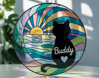 Personalized Cat Memorial Suncatcher, Gift For Cat Lovers, Cat Loss Gift, Loss of Pet Sympathy Gift, Handcrafted Suncatchers