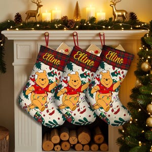 Personalized Winnie the Pooh Stocking, Disney Christmas Stocking, Stocking With Name, Christmas Decoration, Pooh Christmas Decor
