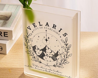 A las estrellas que escuchan, jarrón acrílico Velaris con forma de libro, Ciudad de las Estrellas, jarrón ACOTAR, jarrón de fantasía para amantes de los libros, regalo de Navidad para los amantes de los libros de fantasía.